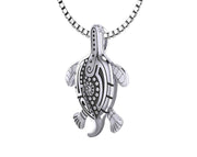 925 Sterling Silver Tribal Tattoo Sea Turtle Animal Pendant with Necklace - US Jewels