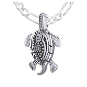 925 Sterling Silver Tribal Tattoo Sea Turtle Animal Pendant with Necklace - US Jewels