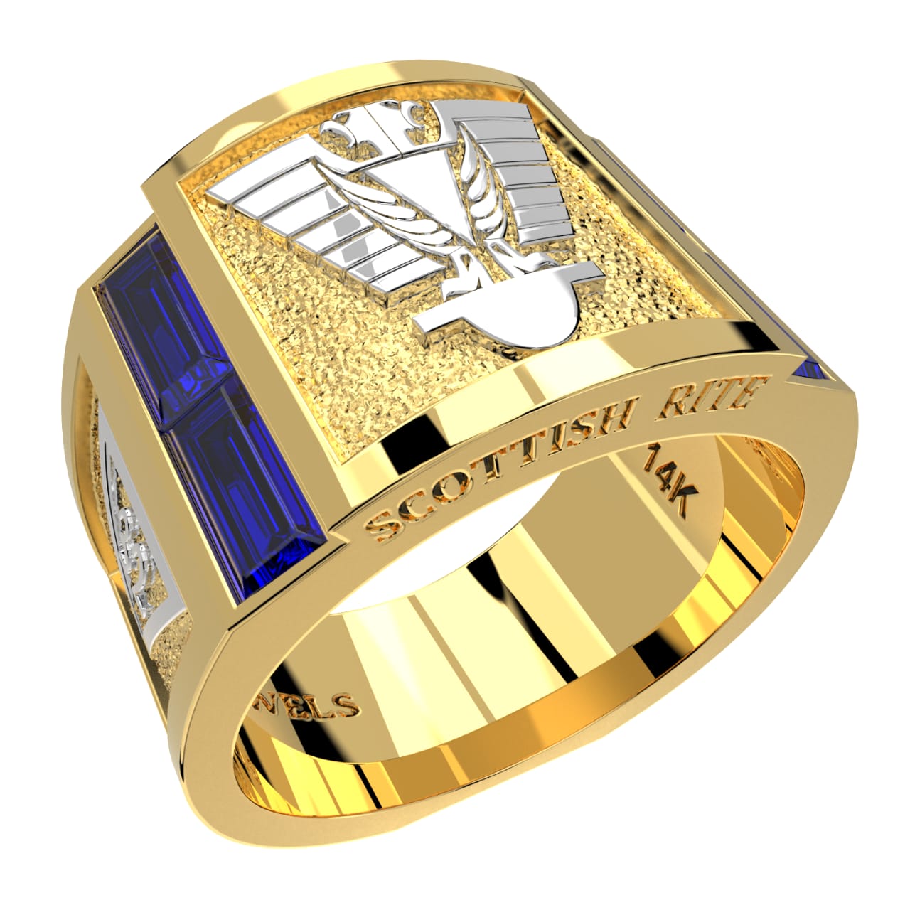 Men's Heavy Solid 10K or 14K Yellow Gold or White Gold Freemason Scottish Rite Ring Band