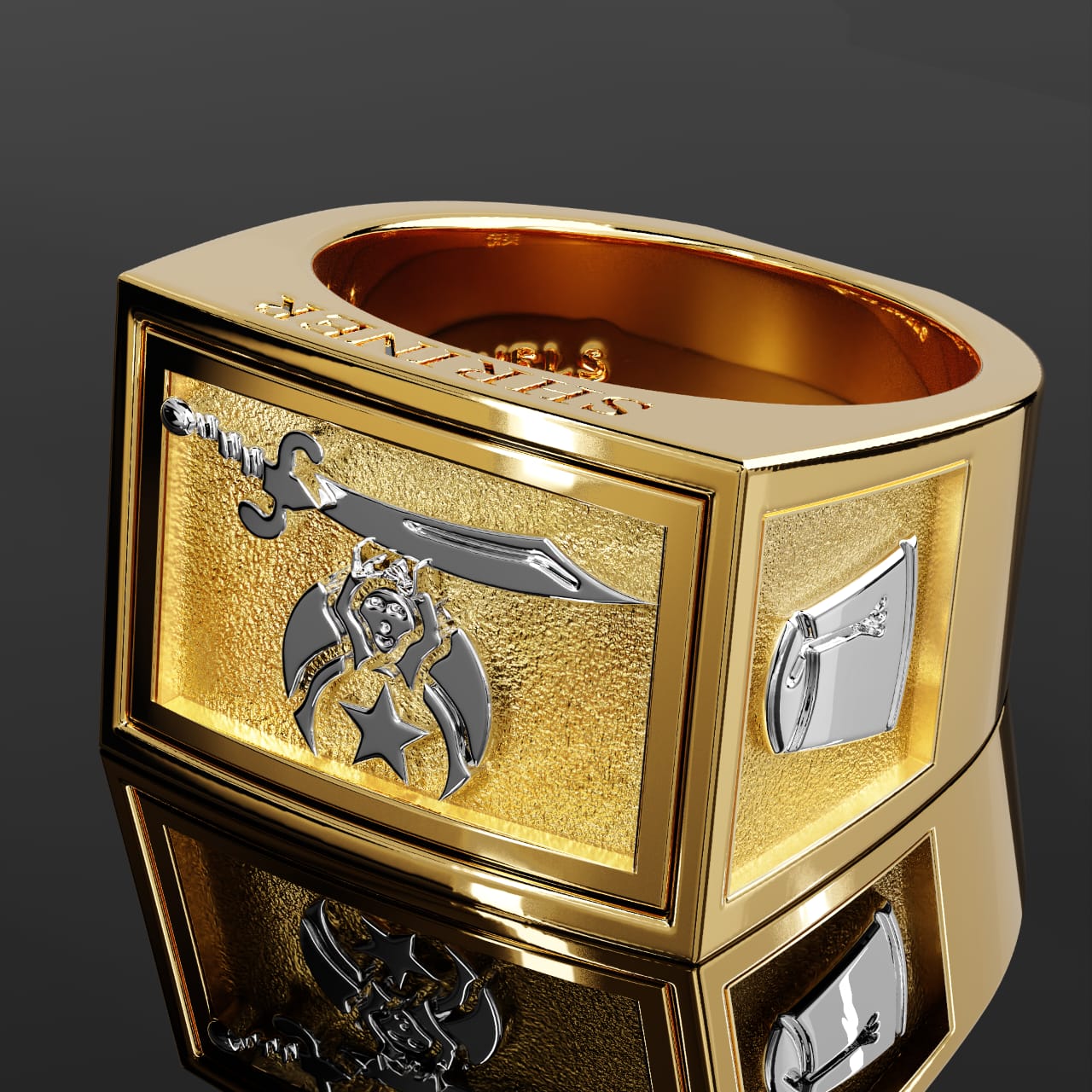 Men's Heavy Solid 10K or 14K Yellow Gold or White Gold Freemason Shriner Ring Band