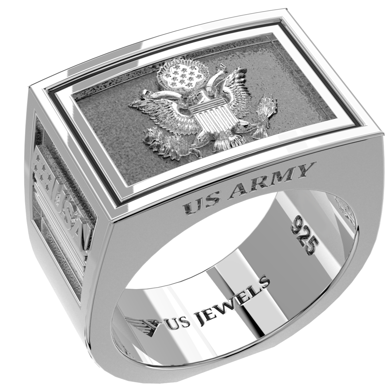 Men's Heavy 925 Sterling Silver US Army Ring Band