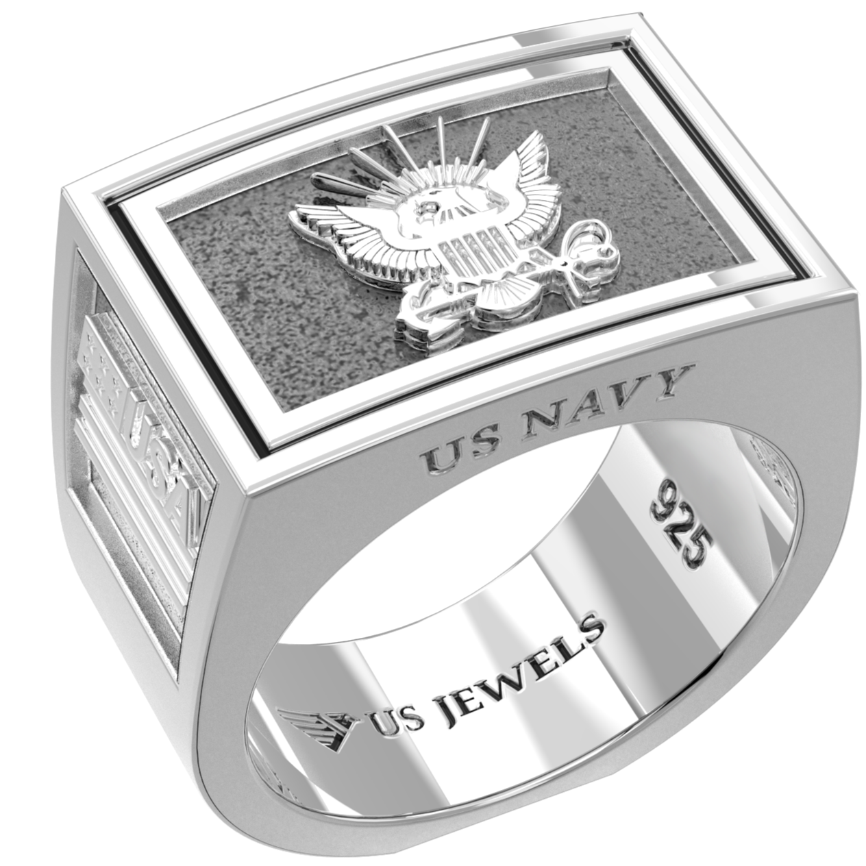 Men's Heavy 925 Sterling Silver US Navy Ring Band