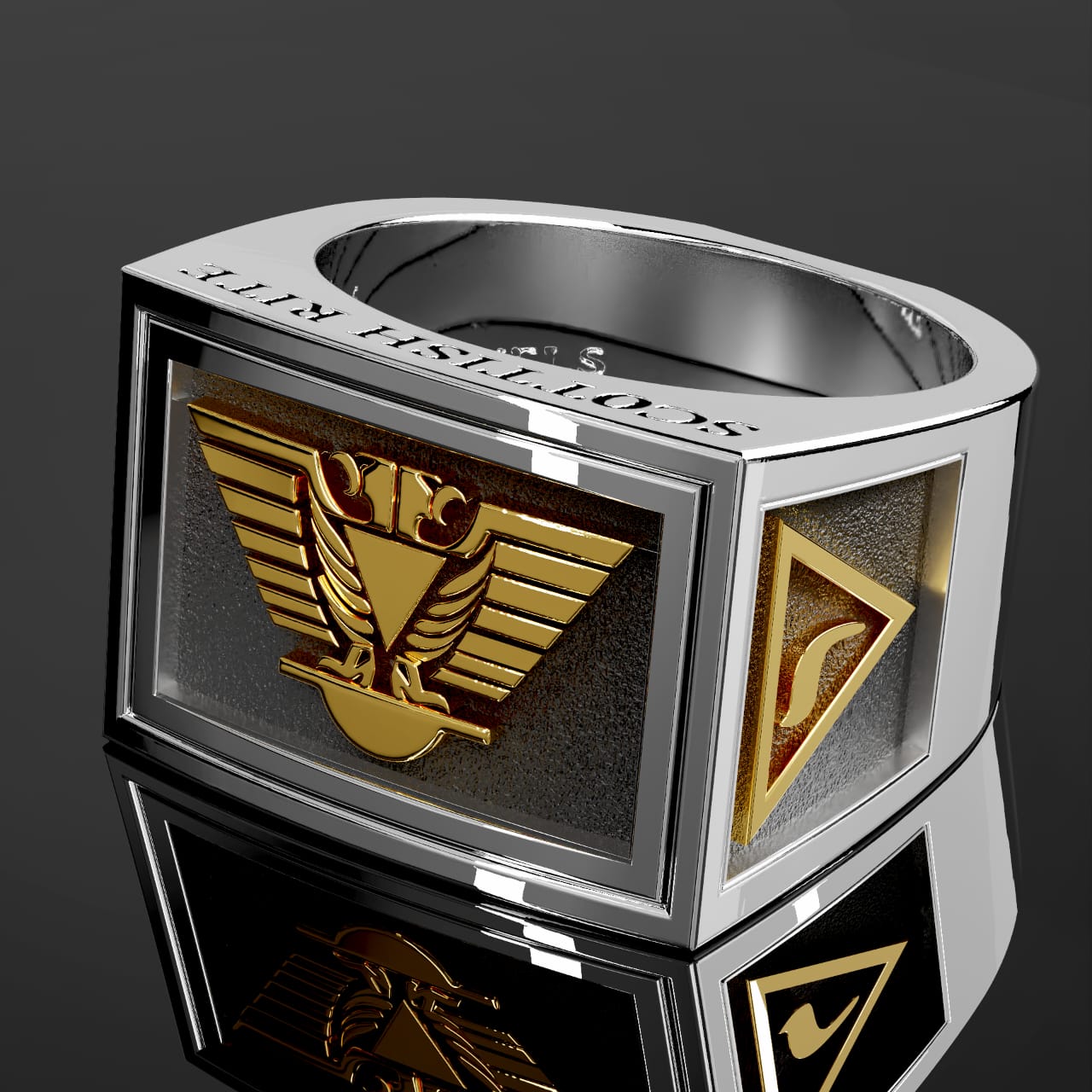 Men's Two-Tone Scottish Rite 925 Sterling Silver and 14k Yellow Gold Masonic Ring