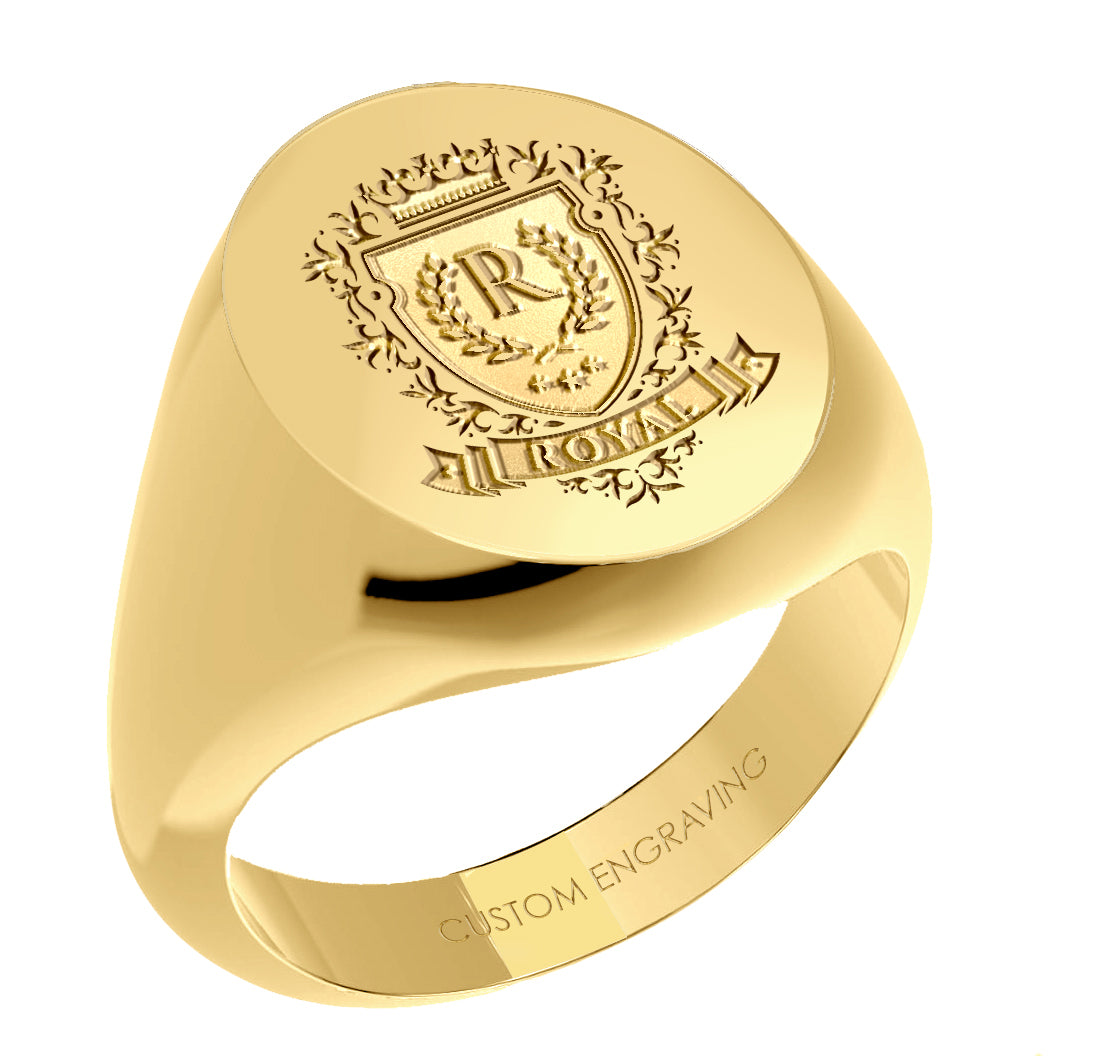 Men's 10k or 14k Yellow or White Gold Customizable Signet Ring Band