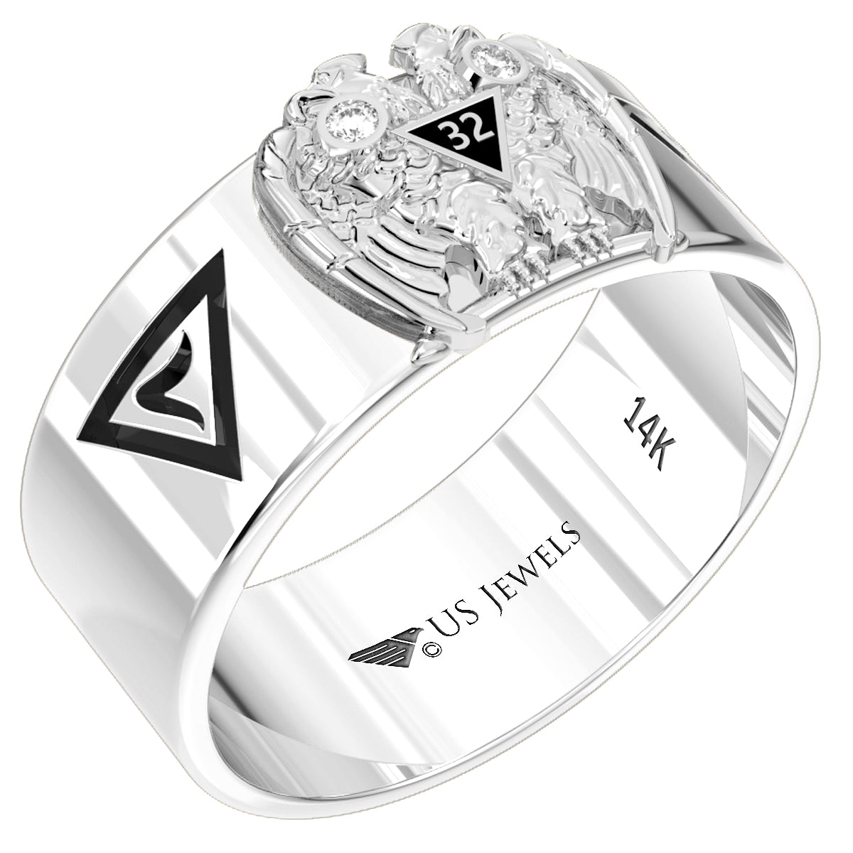Customizable 14k White or Yellow Gold Scottish Rite 32nd Degree Masonic Ring - US Jewels