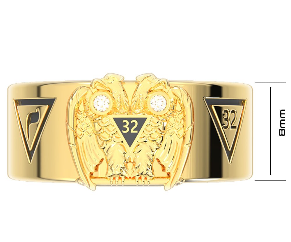 Customizable 14k White or Yellow Gold Scottish Rite 32nd Degree Masonic Ring - US Jewels