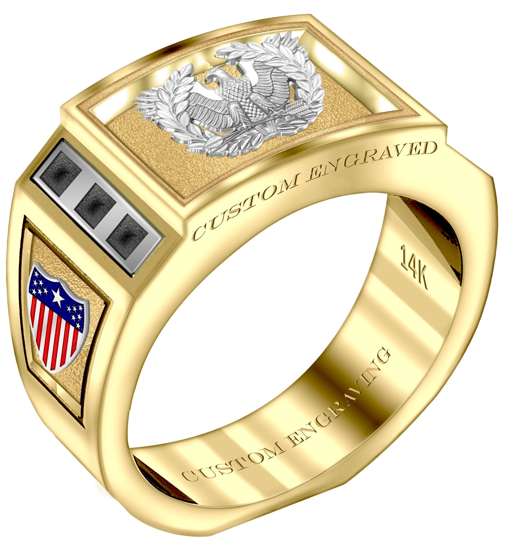 Customizable 8mm Solid Back 14k Gold Army Warrant Officer Ring - US Jewels