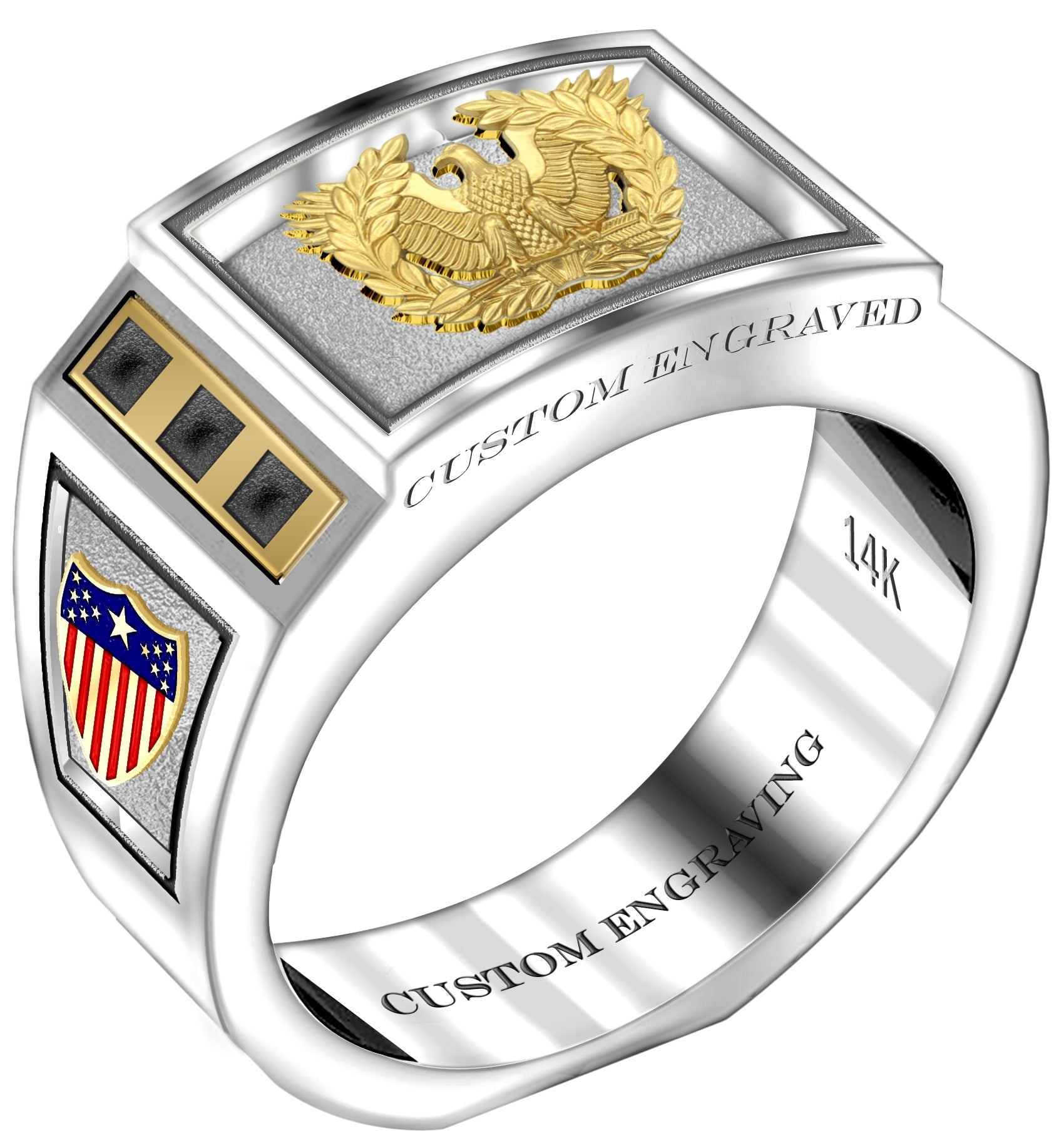 Customizable 8mm Solid Back 14k Gold Army Warrant Officer Ring - US Jewels
