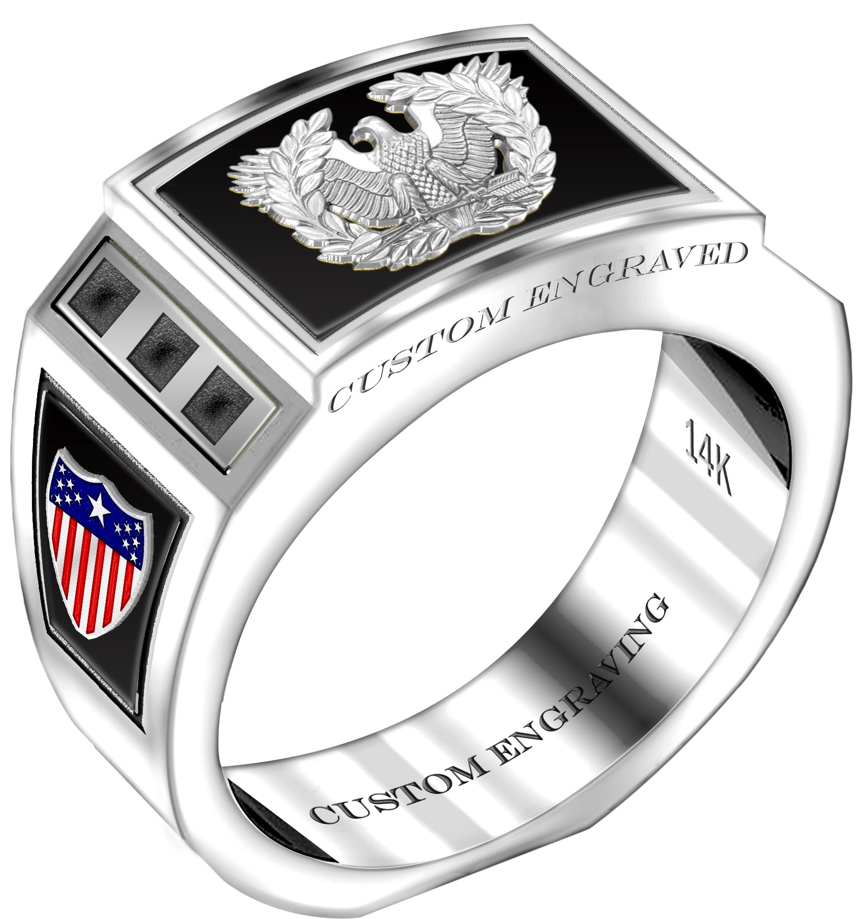 Customizable 8mm Solid Back 14k Gold Army Warrant Officer Ring - US Jewels