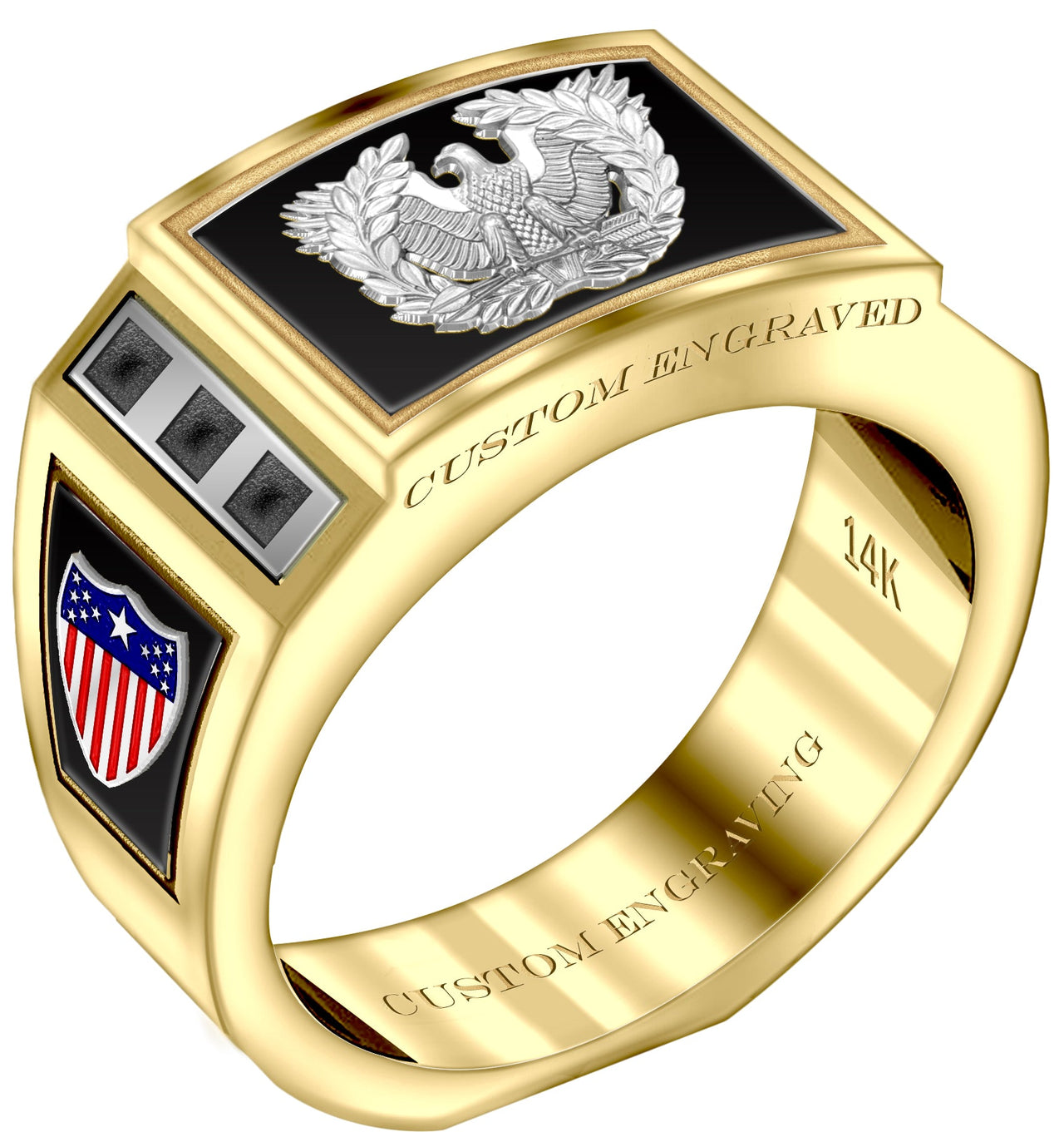 Customizable 8mm Solid Back 14k Gold Army Warrant Officer Ring - US Jewels