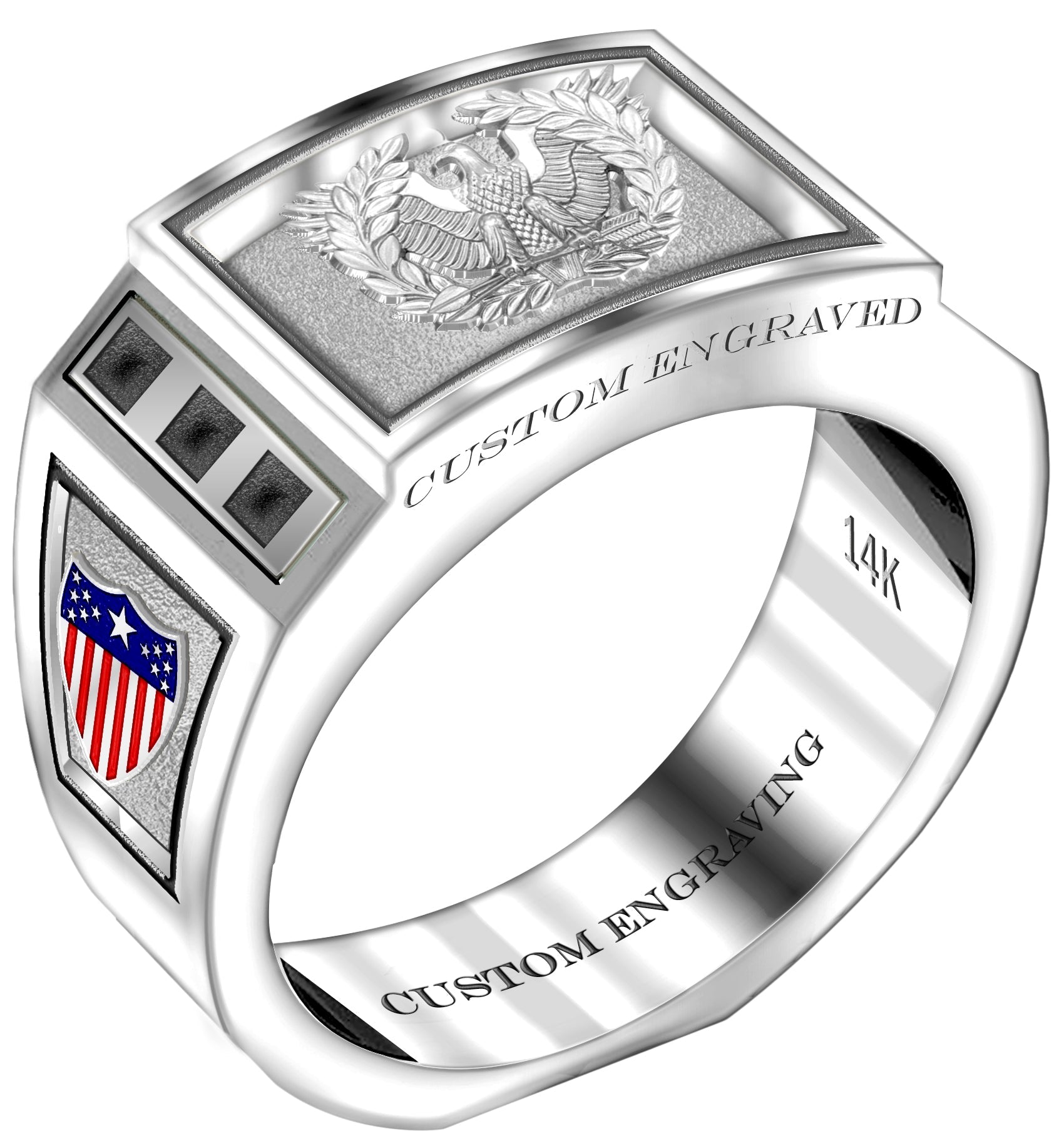 Customizable 8mm Solid Back 14k Gold Army Warrant Officer Ring - US Jewels