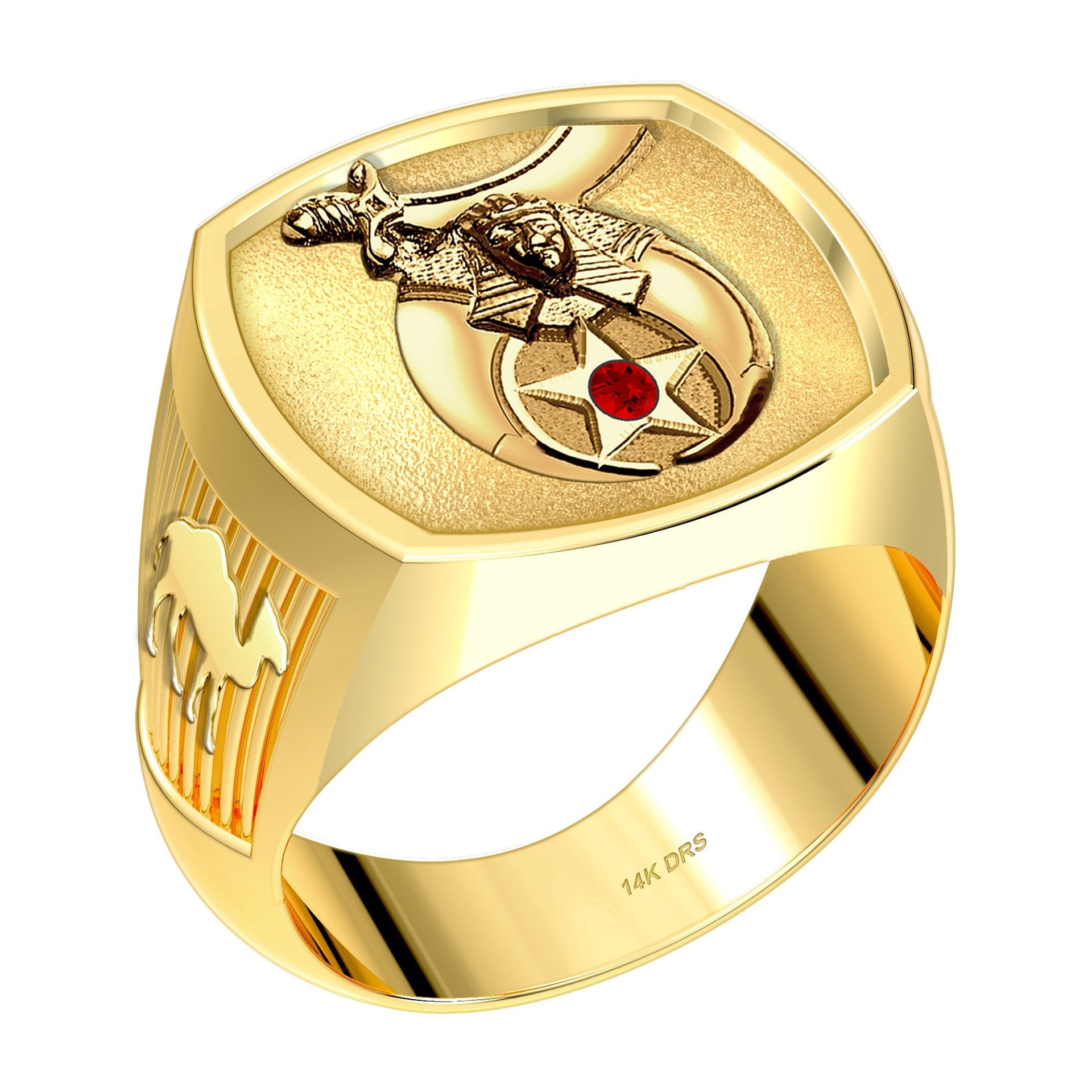 Customizable Men's 10k or 14k White or Yellow Gold Masonic Solid Back Ring - US Jewels