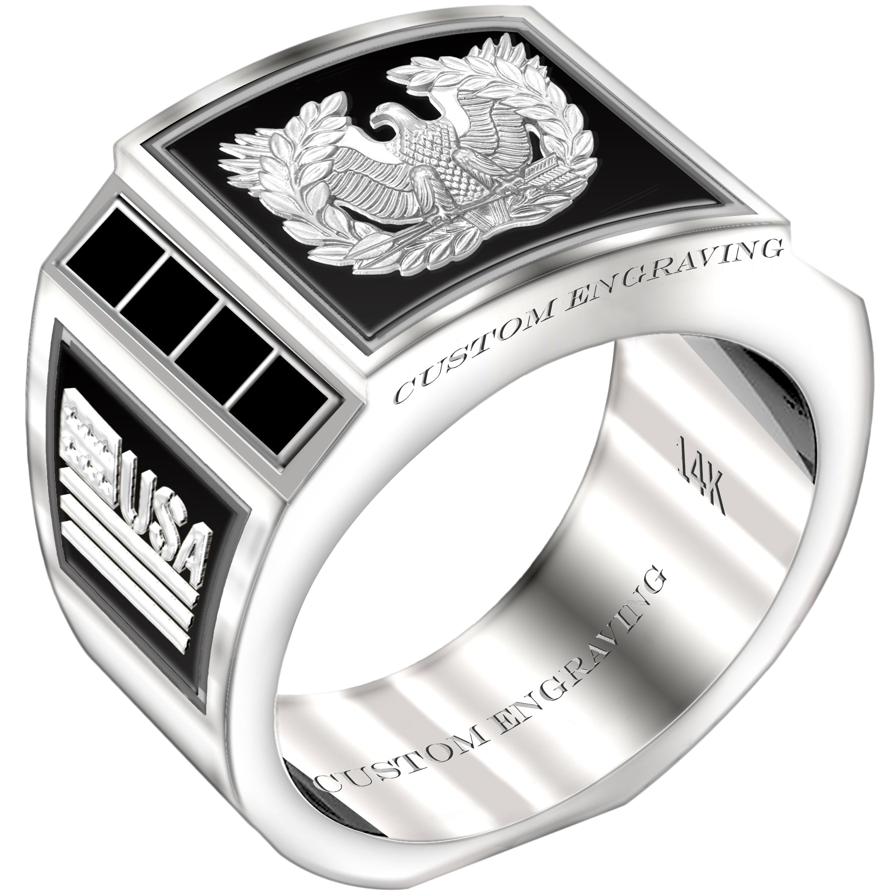 Customizable Solid Back 14k Gold Army Warrant Officer Ring - US Jewels