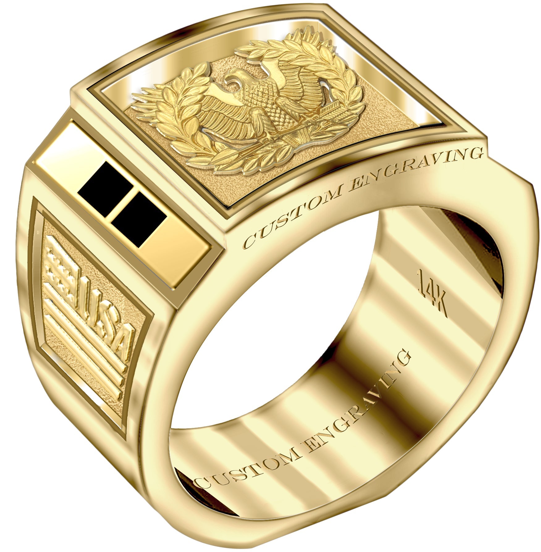 Customizable Solid Back 14k Gold Army Warrant Officer Ring - US Jewels