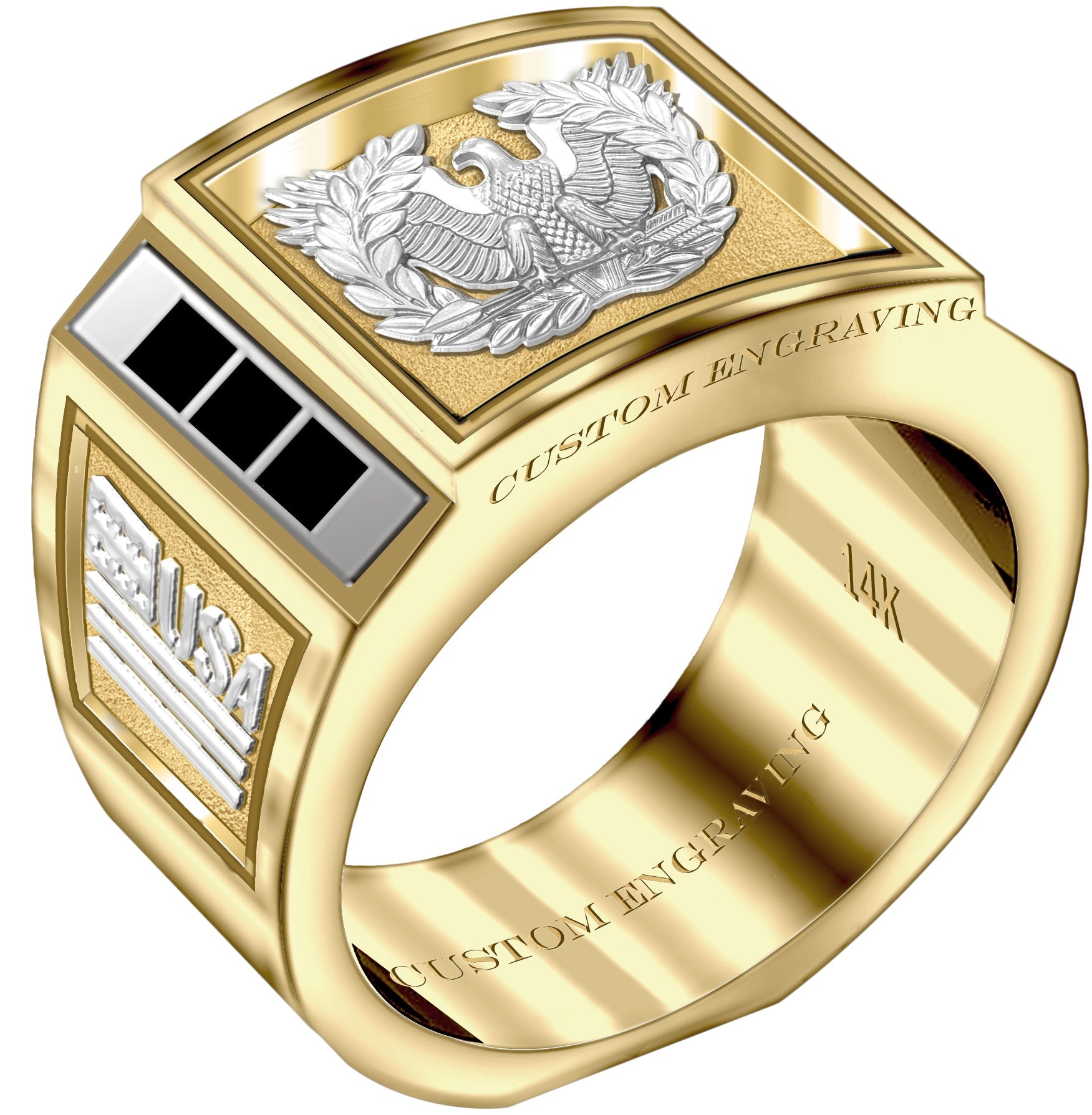 Customizable Solid Back 14k Gold Army Warrant Officer Ring - US Jewels