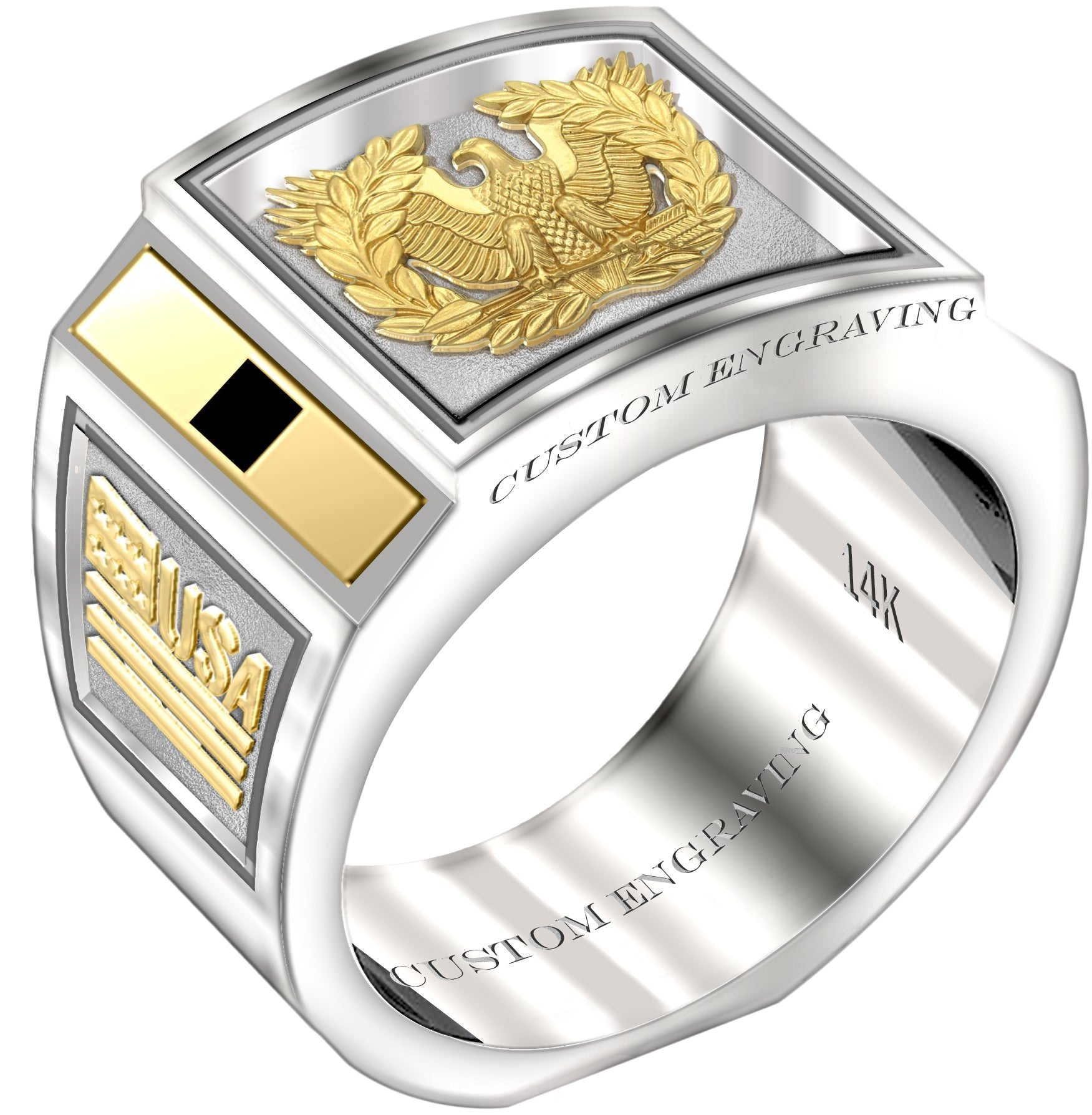 Customizable Solid Back 14k Gold Army Warrant Officer Ring - US Jewels