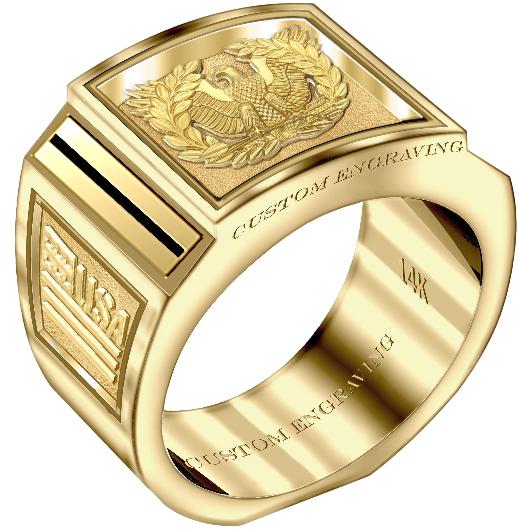 Customizable Solid Back 14k Gold Army Warrant Officer Ring - US Jewels