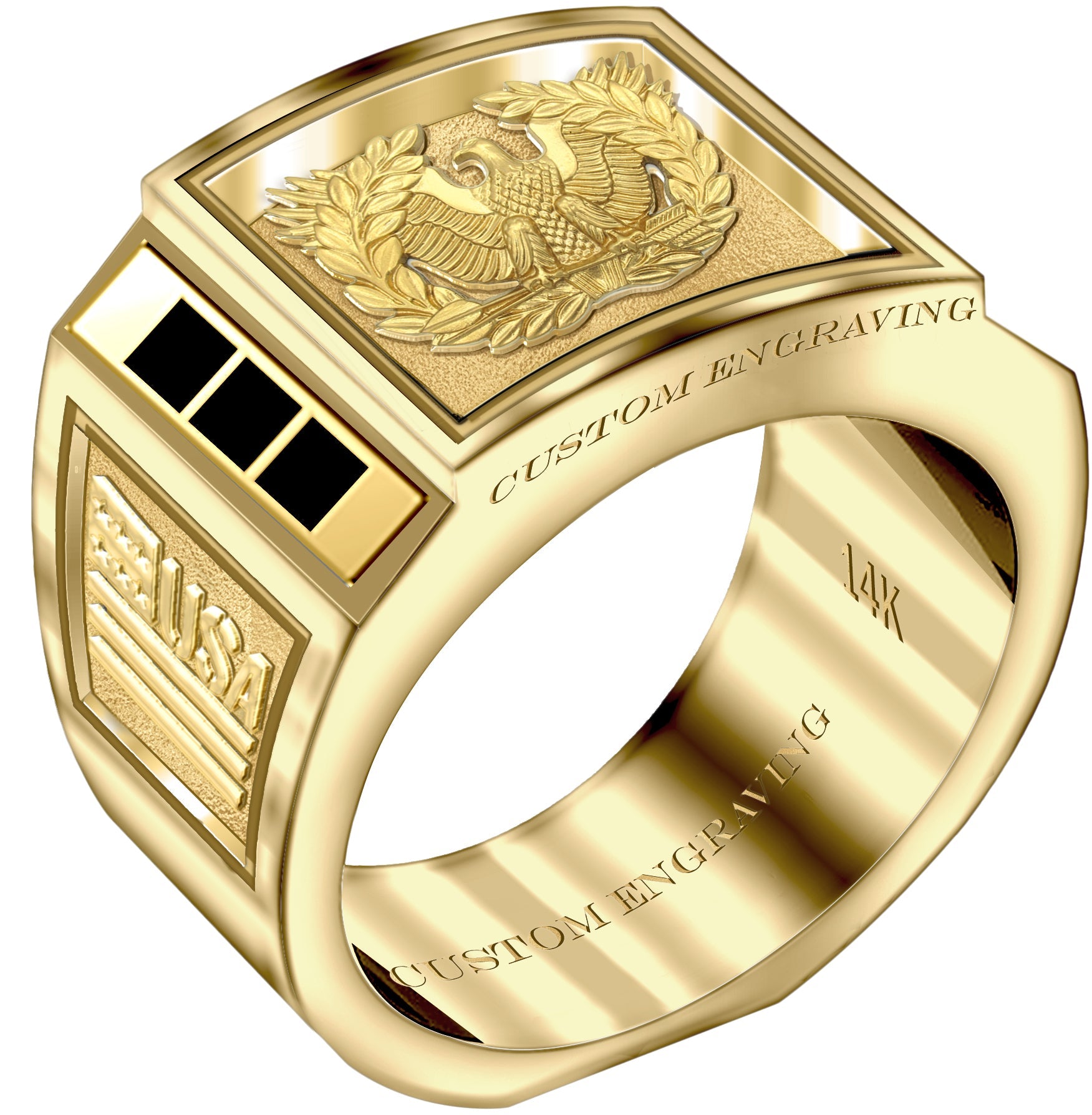 Customizable Solid Back 14k Gold Army Warrant Officer Ring - US Jewels
