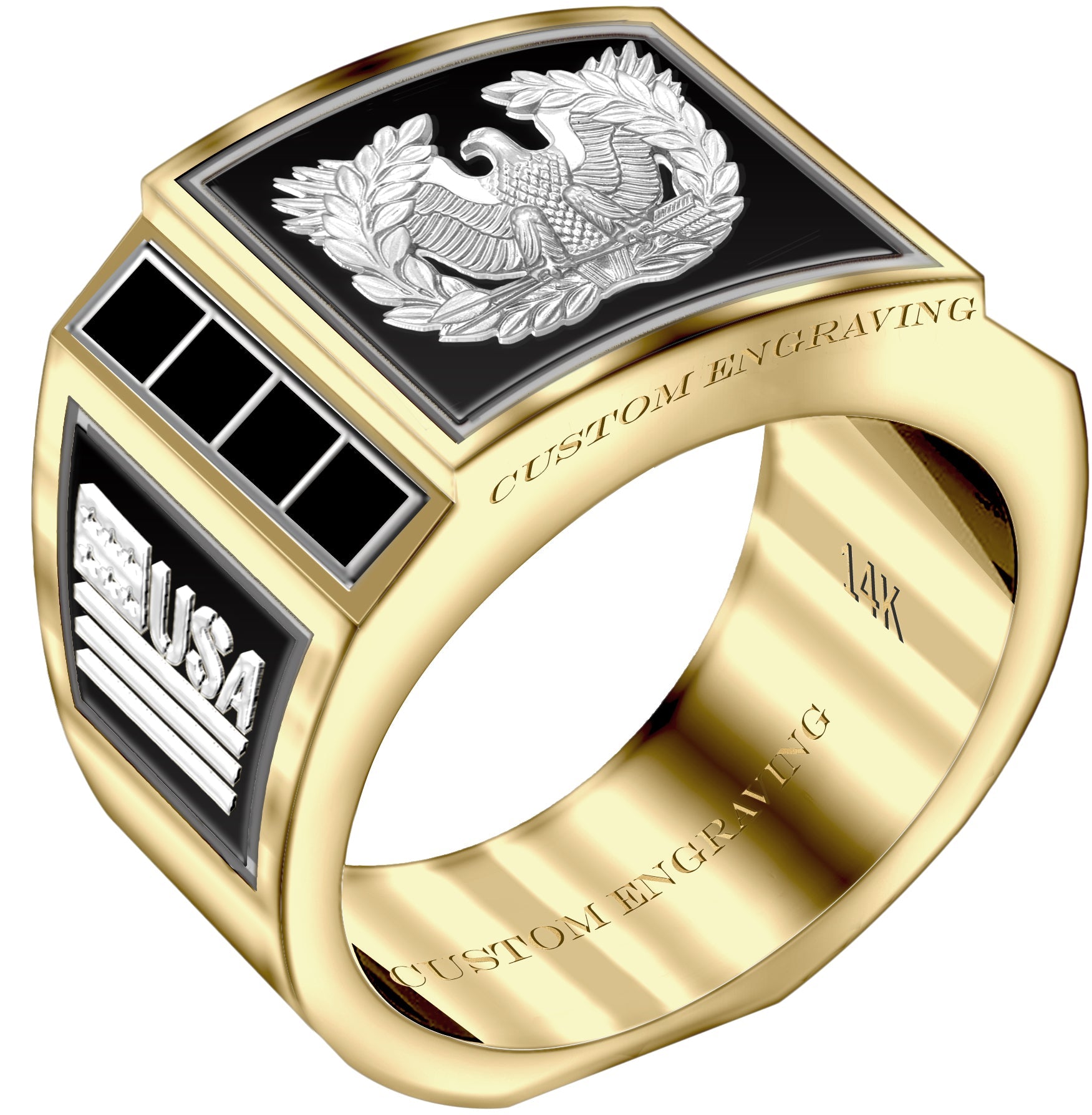 Customizable Solid Back 14k Gold Army Warrant Officer Ring - US Jewels