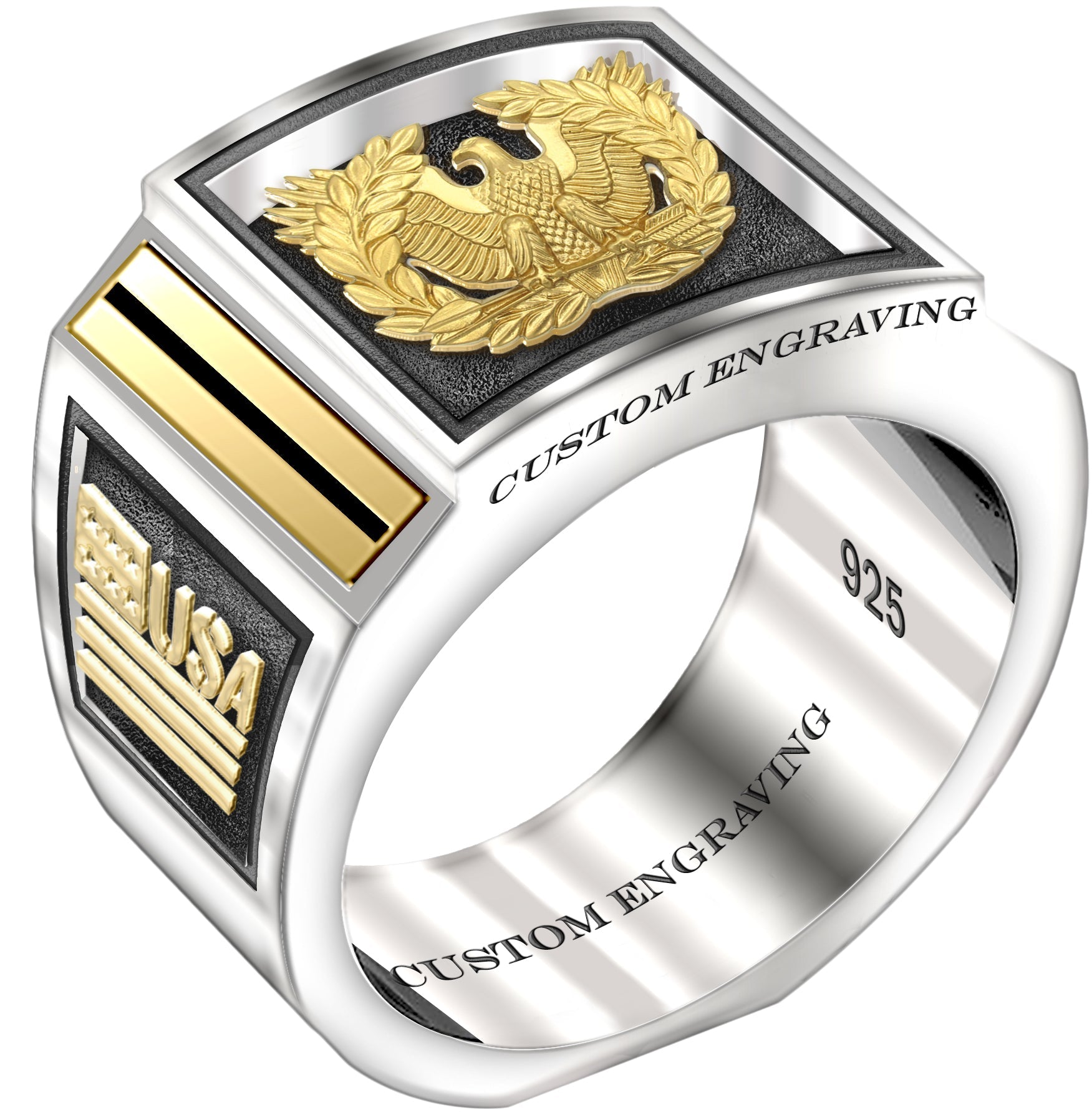 Customizable Solid Back 925 Sterling Silver Army Warrant Officer Ring - US Jewels