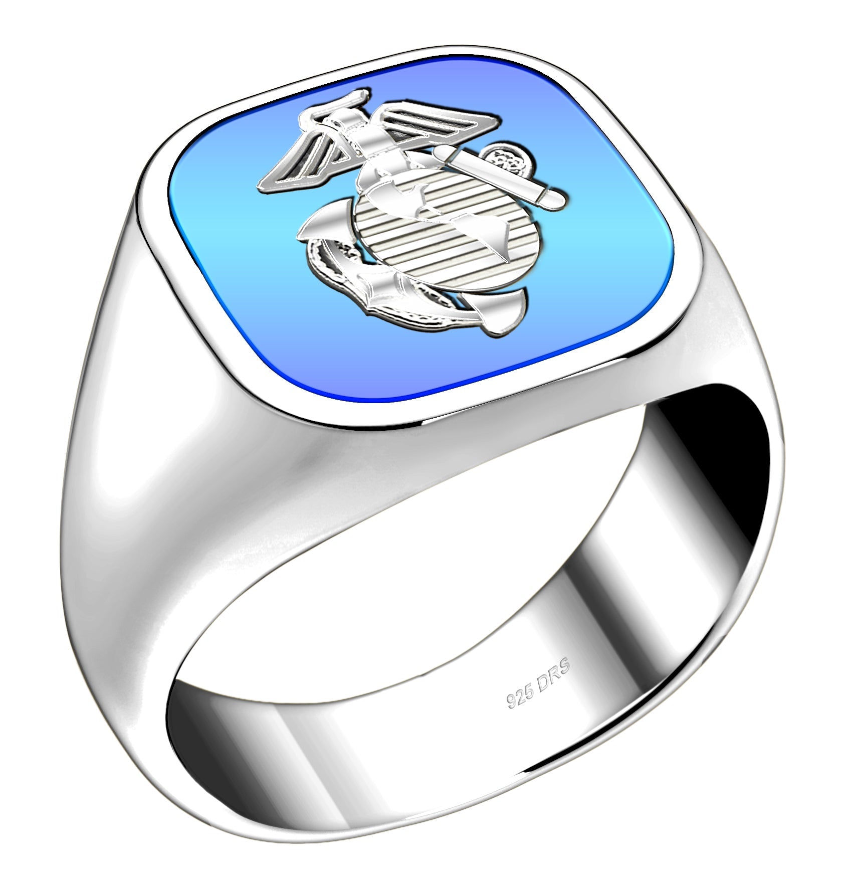 Customizable Solid Back 925 Sterling Silver US Marine Corps Military Ring - US Jewels