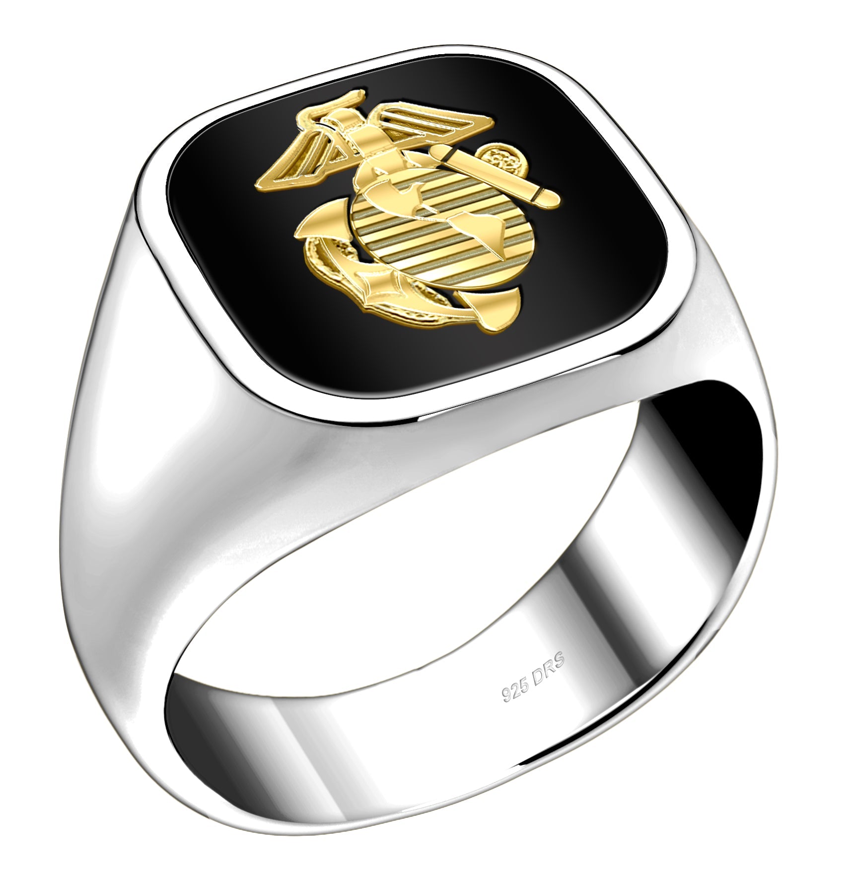 Customizable Solid Back 925 Sterling Silver US Marine Corps Military Ring - US Jewels