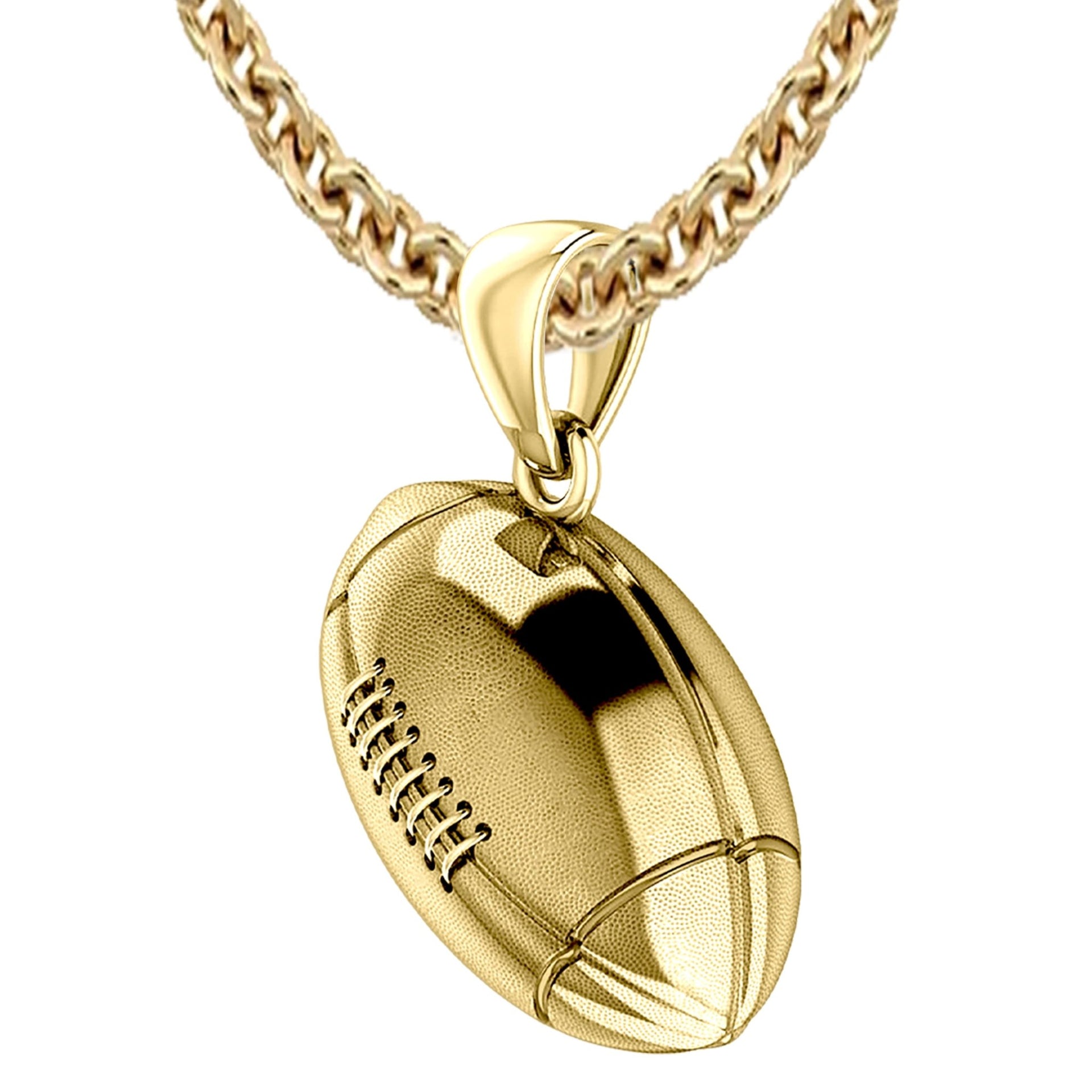 Extra Large 10K or 14K Yellow Gold 3D Football Pendant Necklace, 29mm - US Jewels