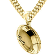 Extra Large 10K or 14K Yellow Gold 3D Football Pendant Necklace, 29mm - US Jewels