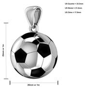 Extra Large 925 Sterling Silver 3D Soccer Ball Football Pendant Necklace, 25mm - US Jewels