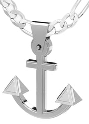 Extra Large Heavy Men's 925 Sterling Silver Nautical Boat Anchor Pendant Necklace, 50mm - US Jewels
