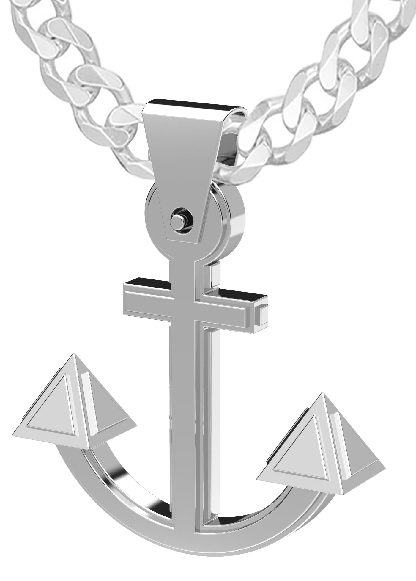 Extra Large Heavy Men's 925 Sterling Silver Nautical Boat Anchor Pendant Necklace, 50mm - US Jewels