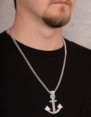 Extra Large Heavy Men's 925 Sterling Silver Nautical Boat Anchor Pendant Necklace, 50mm - US Jewels