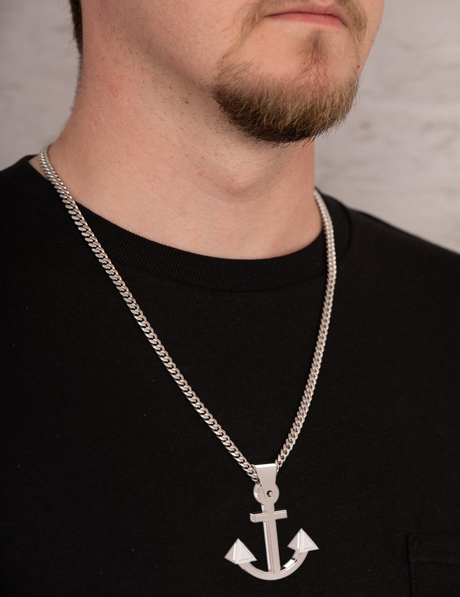 Extra Large Heavy Men's 925 Sterling Silver Nautical Boat Anchor Pendant Necklace, 50mm - US Jewels