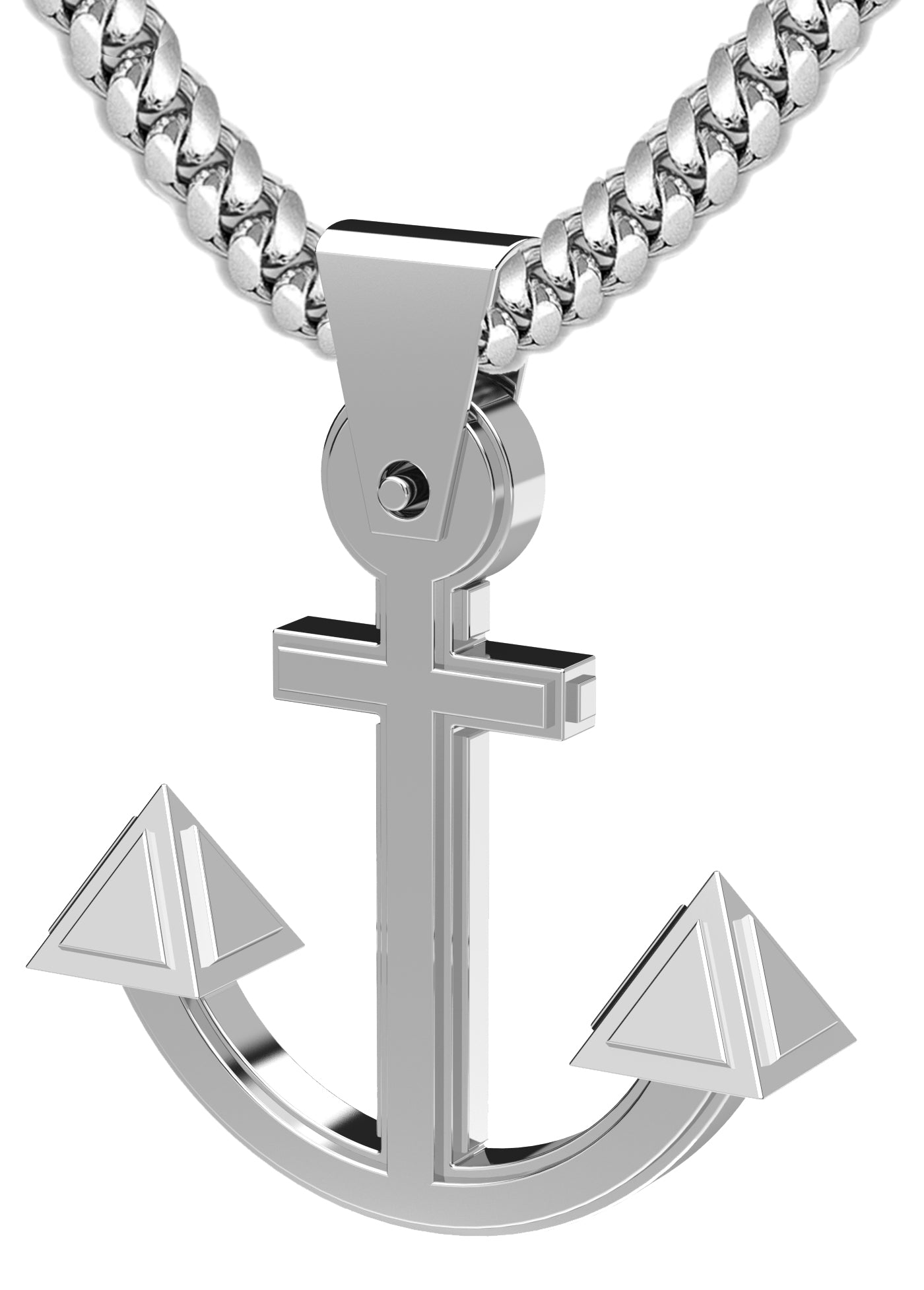 Extra Large Heavy Men's 925 Sterling Silver Nautical Boat Anchor Pendant Necklace, 50mm - US Jewels