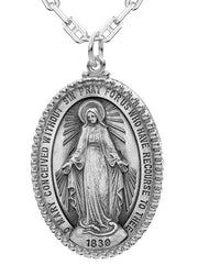 Extra Large Ladies 925 Sterling Silver Oval Miraculous Virgin Mary Medal Pendant Necklace, 39mm - US Jewels