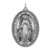 Extra Large Ladies 925 Sterling Silver Oval Miraculous Virgin Mary Medal Pendant Necklace, 39mm - US Jewels