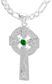High Polished 1.5in Sterling Silver Celtic Knot Cross Birthstone Pendant Necklace - US Jewels