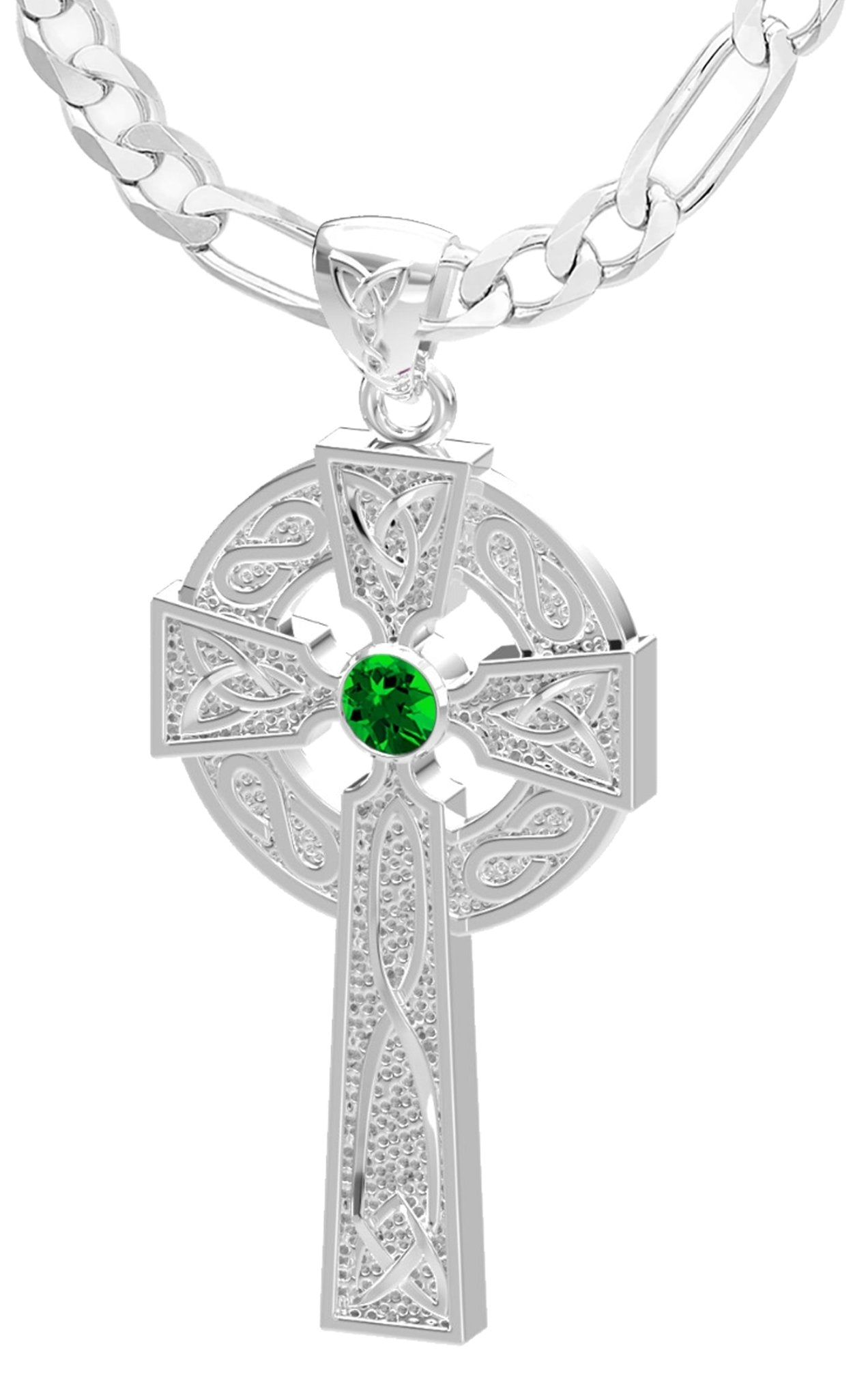 High Polished 1.5in Sterling Silver Celtic Knot Cross Birthstone Pendant Necklace - US Jewels