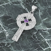 High Polished 1.5in Sterling Silver Celtic Knot Cross Birthstone Pendant Necklace - US Jewels