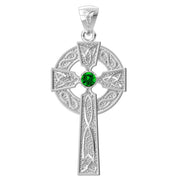 High Polished 1.5in Sterling Silver Celtic Knot Cross Birthstone Pendant Necklace - US Jewels