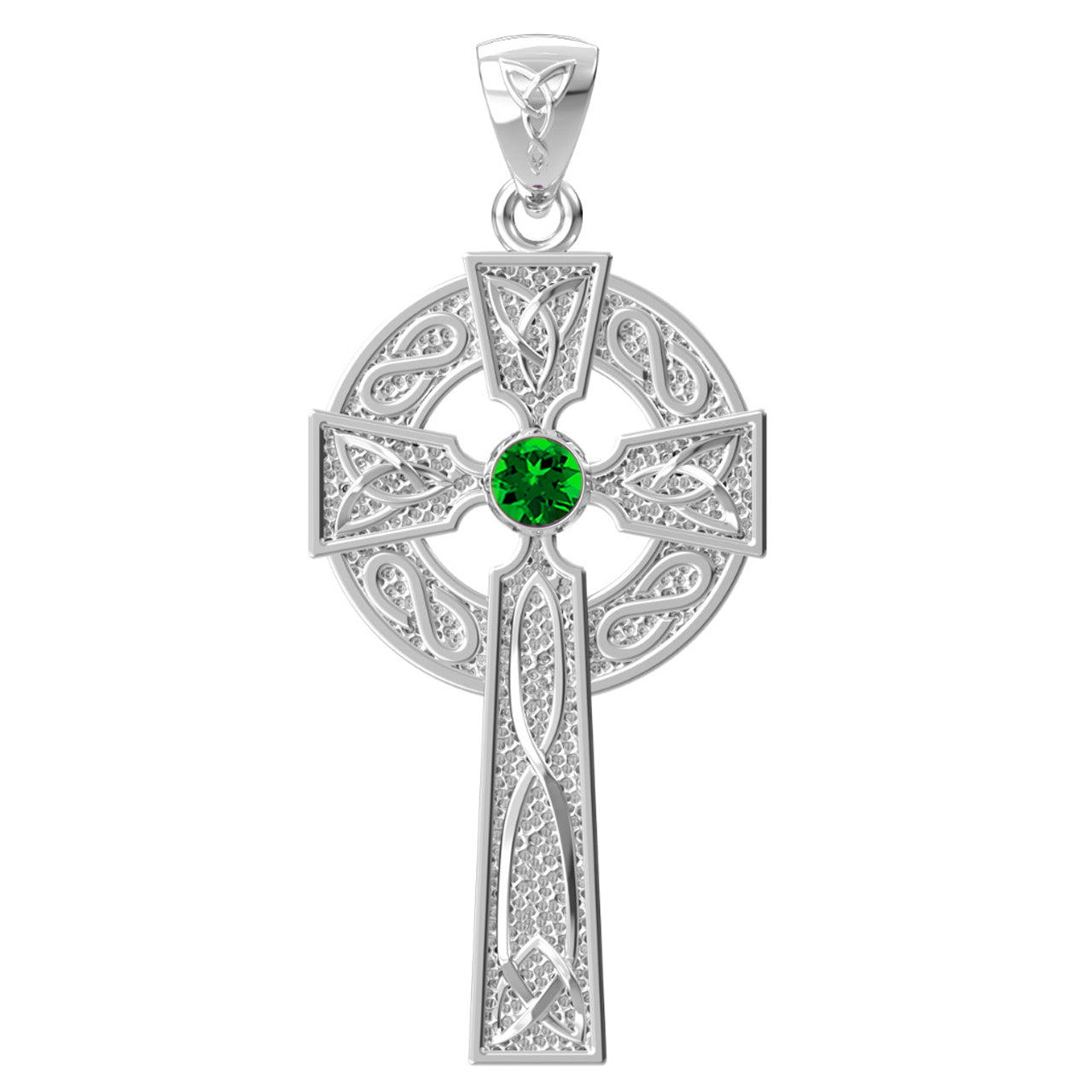 High Polished 1.5in Sterling Silver Celtic Knot Cross Birthstone Pendant Necklace - US Jewels