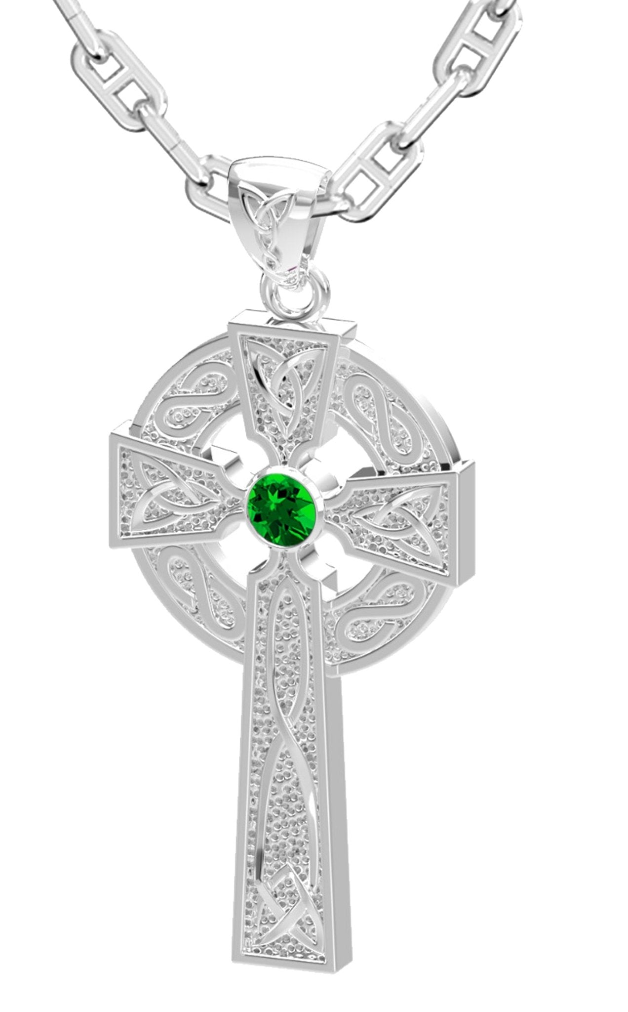 High Polished 1.5in Sterling Silver Celtic Knot Cross Birthstone Pendant Necklace - US Jewels