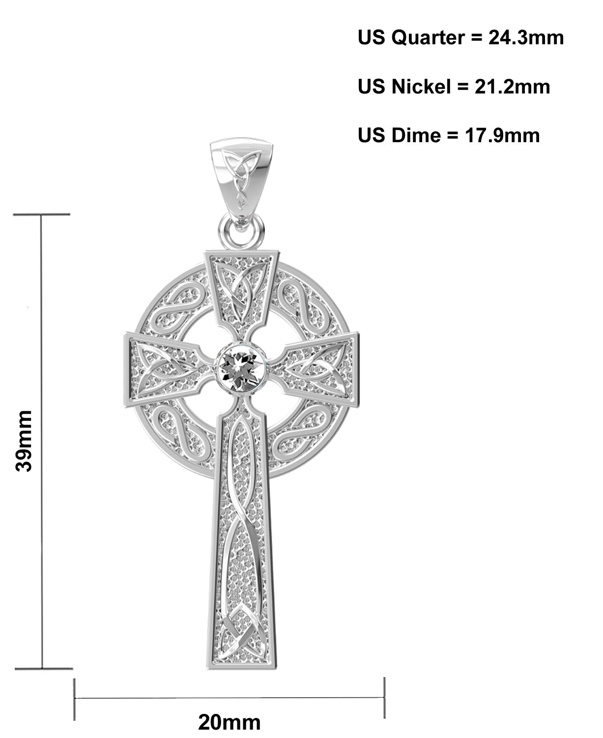 High Polished 1.5in Sterling Silver Celtic Knot Cross Birthstone Pendant Necklace - US Jewels