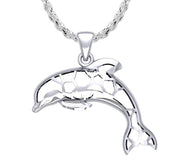 Ladies 1 3/16in 925 Sterling Silver 3D Window to Universe Dolphin Pendant Necklace - US Jewels