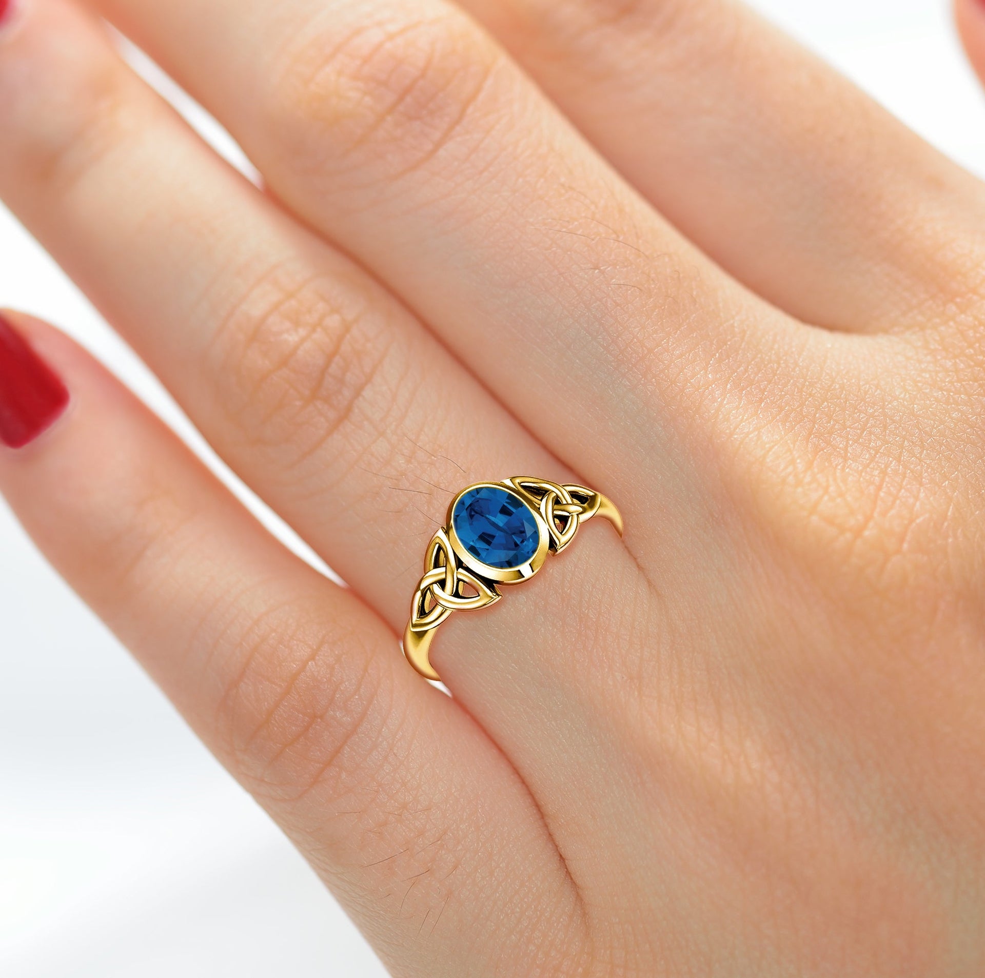 Ladies 10ky or 14ky Gold Irish Celtic Trinity Chatham Sapphire September Birthstone Ring - US Jewels