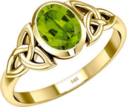 Ladies 10ky or 14ky Gold Irish Celtic Trinity Genuine Peridot August Birthstone Ring - US Jewels