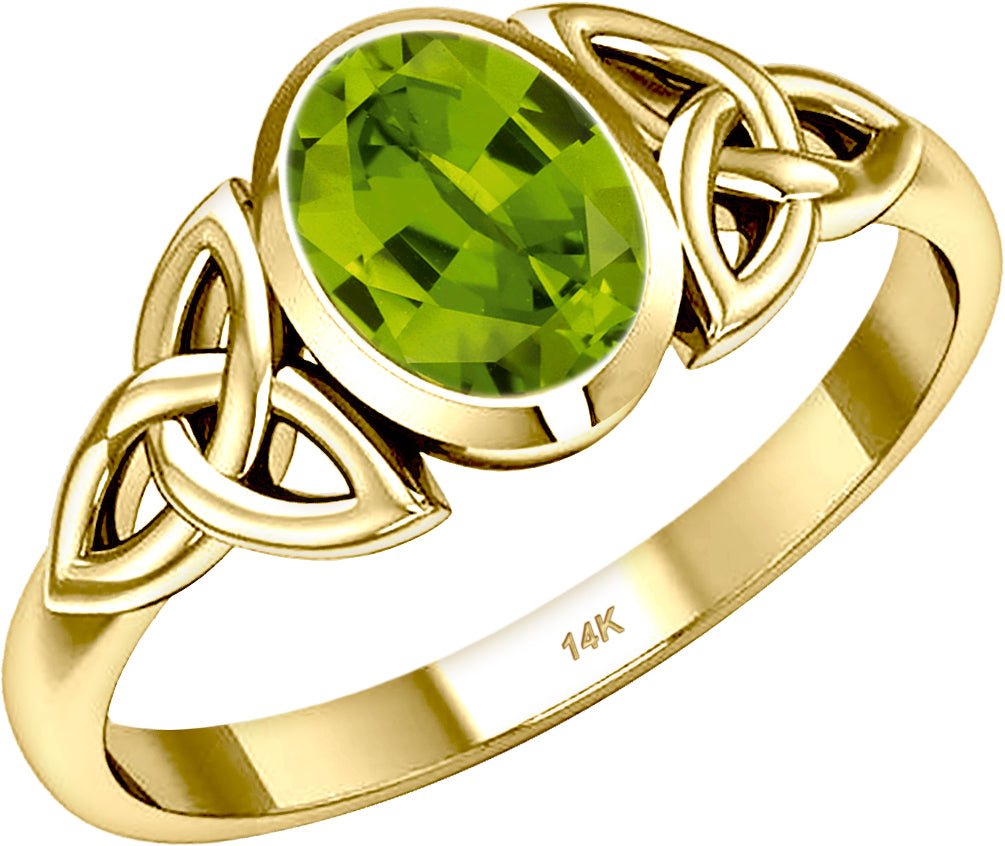 Ladies 10ky or 14ky Gold Irish Celtic Trinity Genuine Peridot August Birthstone Ring - US Jewels