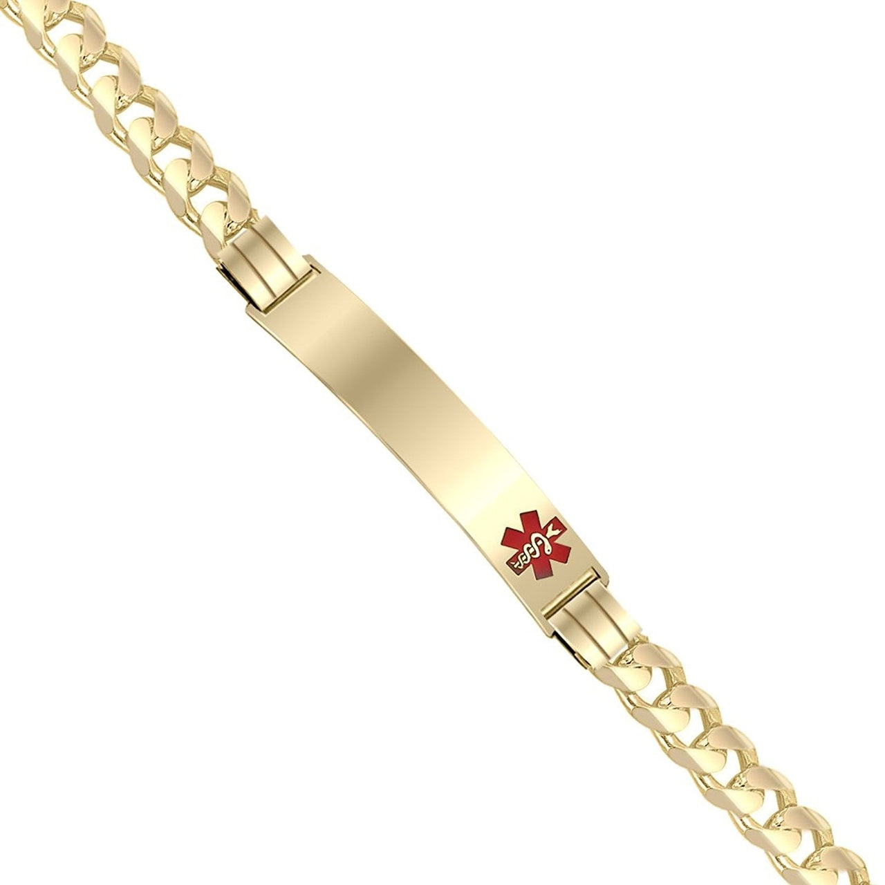 Ladies 14k Yellow Gold 5.5mm Curb Medical Alert ID Bracelet - US Jewels
