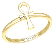 Ladies 14K Yellow Gold Ankh Egyptian Cross Ring - US Jewels