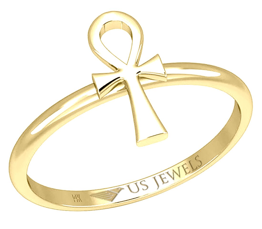 Ladies 14K Yellow Gold Ankh Egyptian Cross Ring - US Jewels